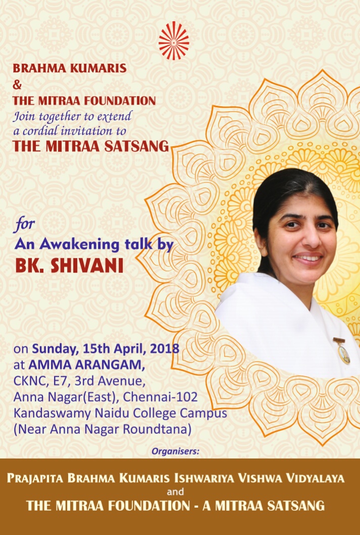 Live An Awakening Talk Just A Minute Can Change Your Destiny By Bk Shivani Chennai 15 04 2018 6 00pm Brahma Kumaris Chennai